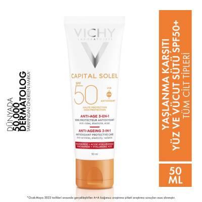 Vichy Capital Soleil SPF 50 Anti-Age Sunscreen: High Protection, Fights Aging, Vitamin C, Water Resistant - 50ml