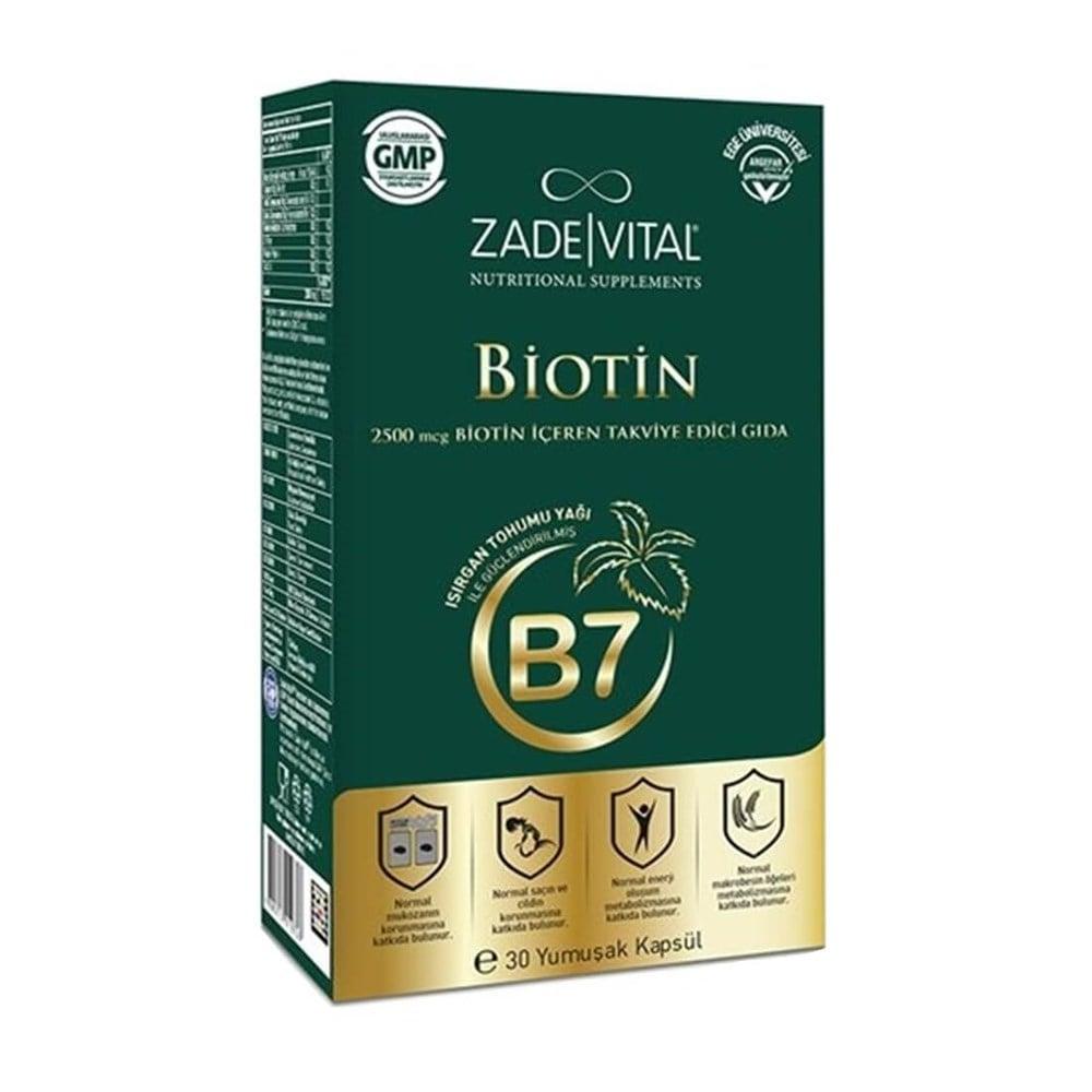 Zade Vital Biotin 2500 mcg Dietary Supplement - 30 Capsules for Overall Health and Wellness