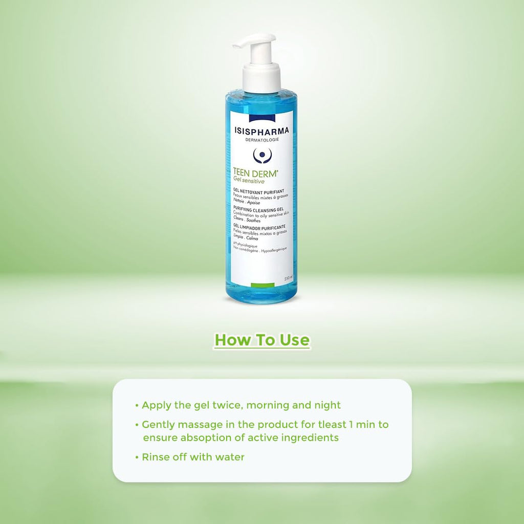 Isis Pharma Teen Derm Gel Sensitive 250ml - Gentle Soap-Free Cleanser for Sensitive Skin