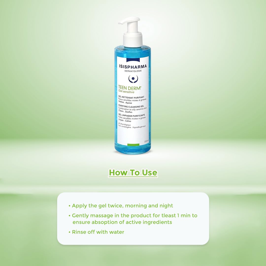 Isis Pharma Teen Derm Gel Sensitive 250ml - Gentle Soap-Free Cleanser for Sensitive Skin