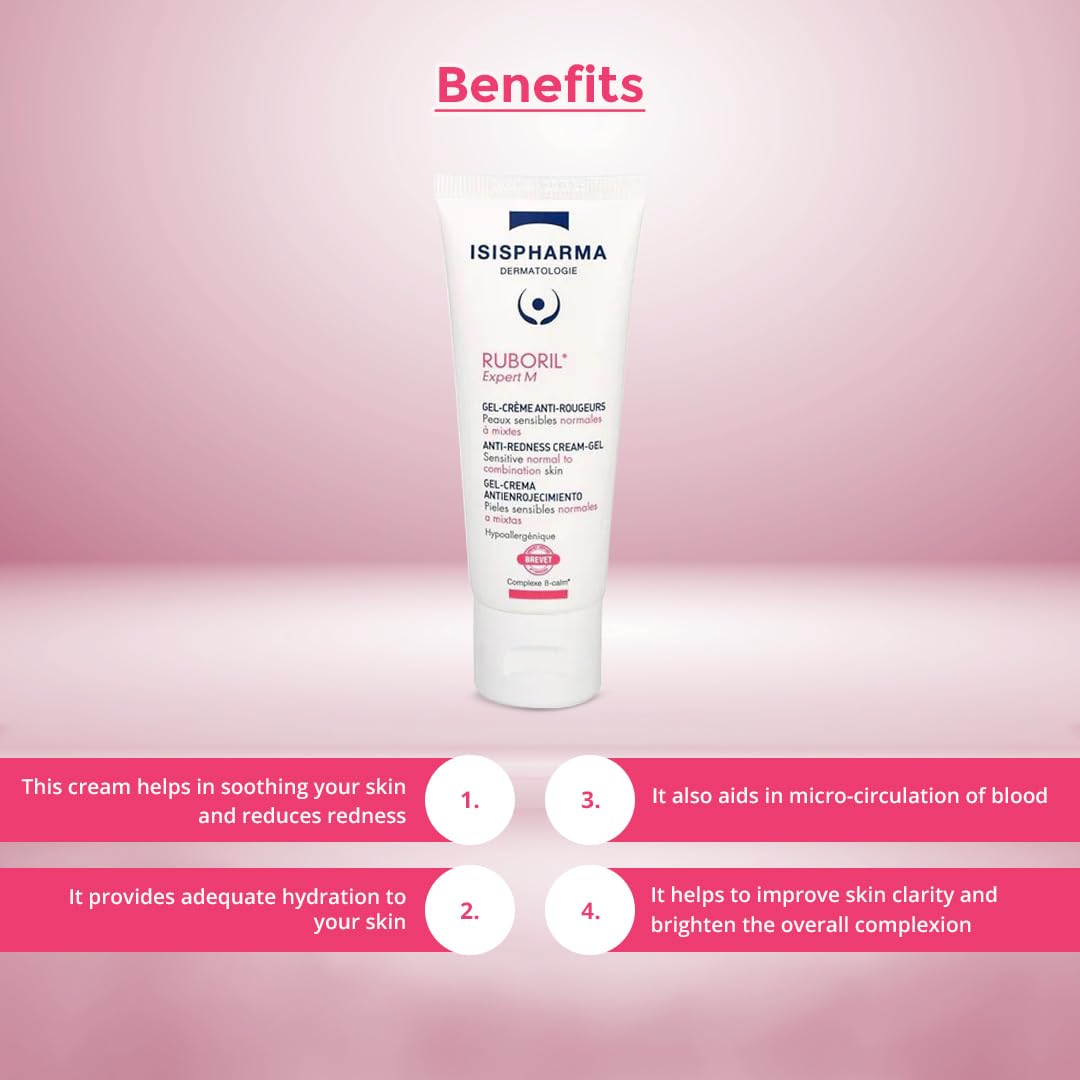 Isis Pharma Ruboril Expert M Sensitive Skin Face Cream - Hypoallergenic & Fragrance-Free Moisturizer for Normal & Combination Skin