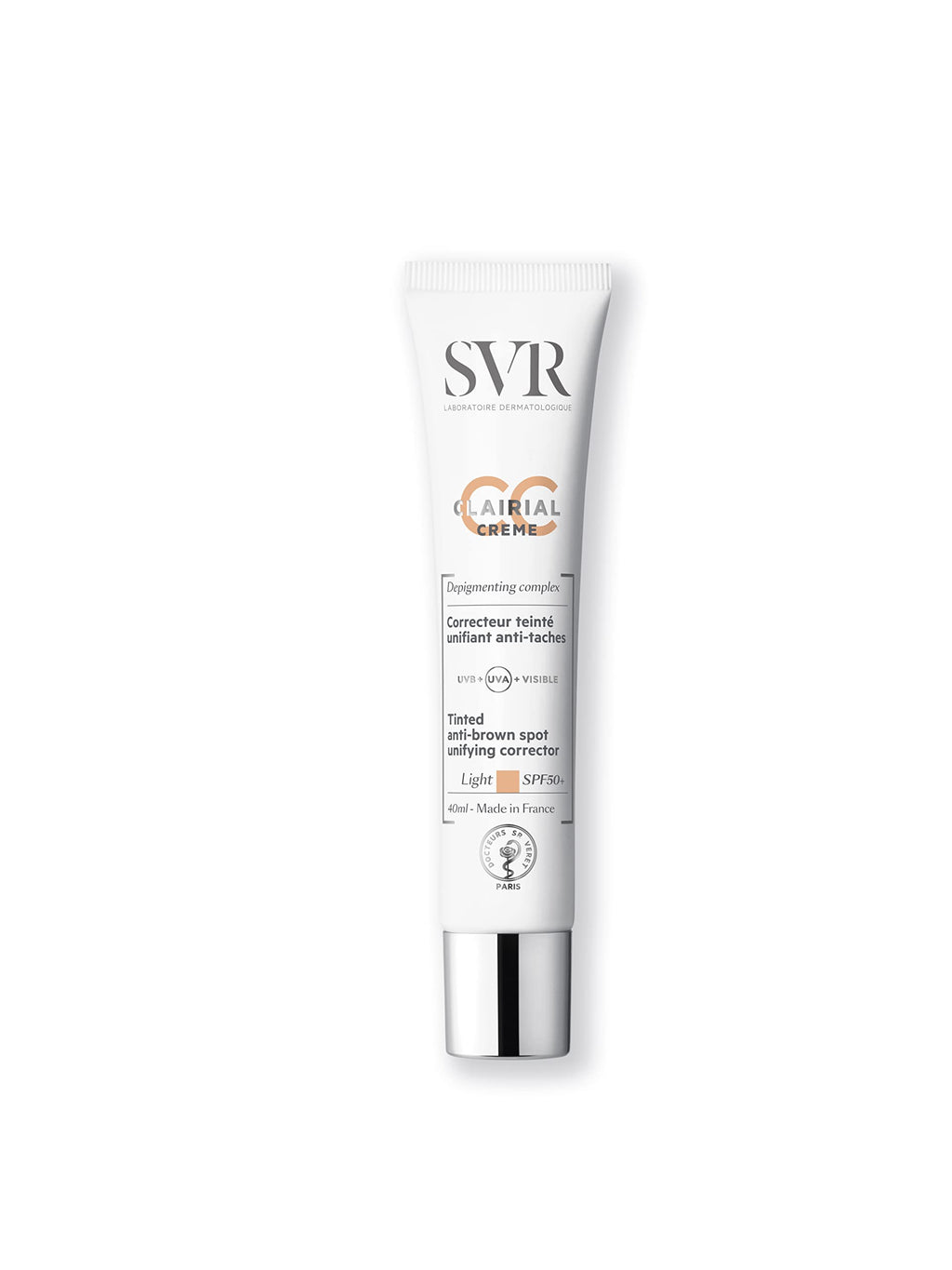 SVR Clairial CC Cream SPF50+ - Non-Comedogenic, Alcohol-Free, Paraben-Free Sun Protection for Sensitive Skin