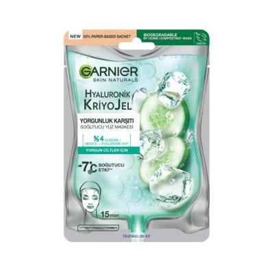 Garnier Hyaluronic Cooling Anti-Fatigue Face Mask: Hydrating Cucumber Kriyojel Single-Use for Tired Skin
