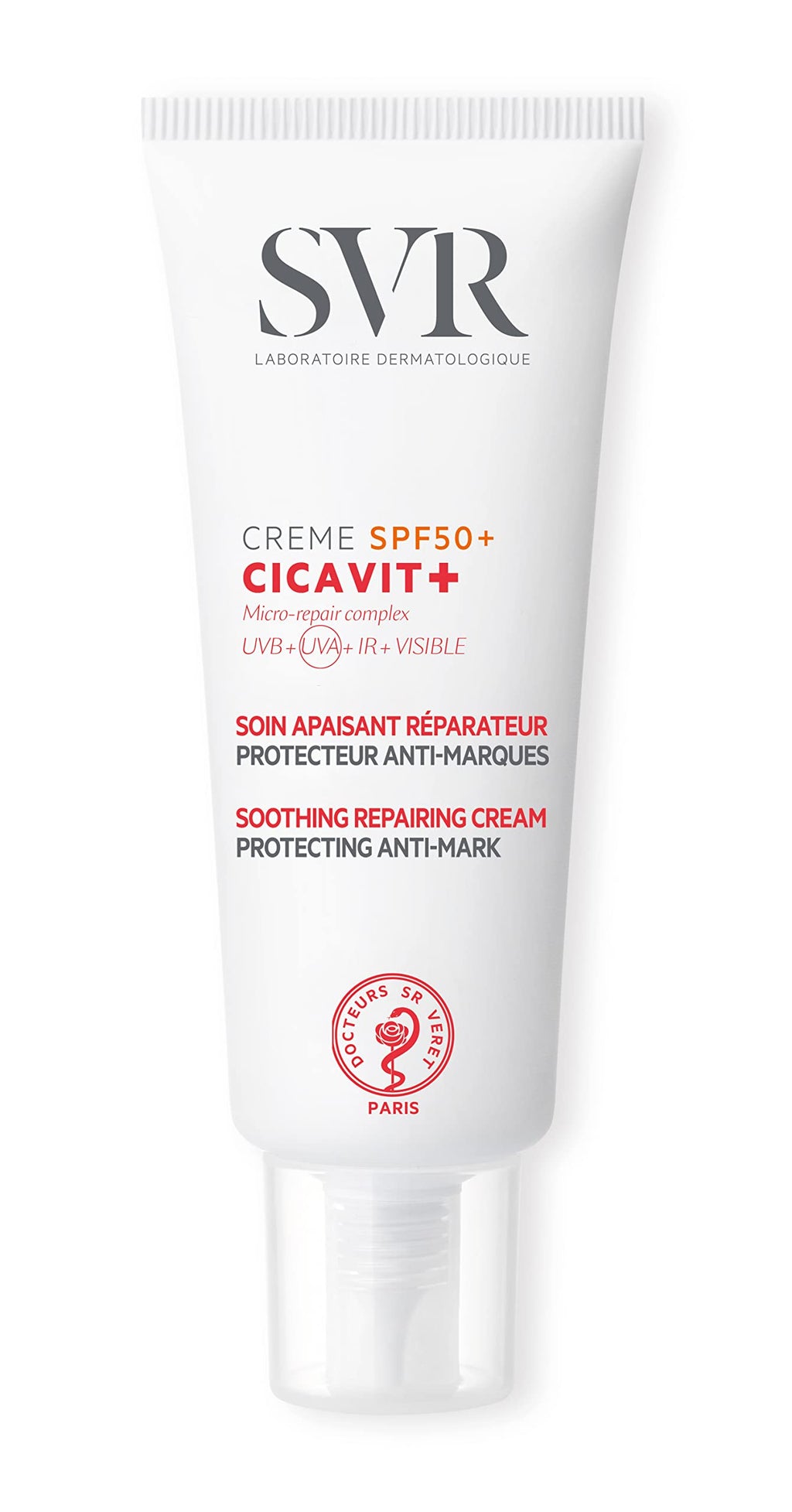 SVR Cicavit+ SPF50+ Creme 40ml - Water-Resistant Sunscreen for Sensitive Skin, Baby-Friendly, Moisturizing Sun Cream