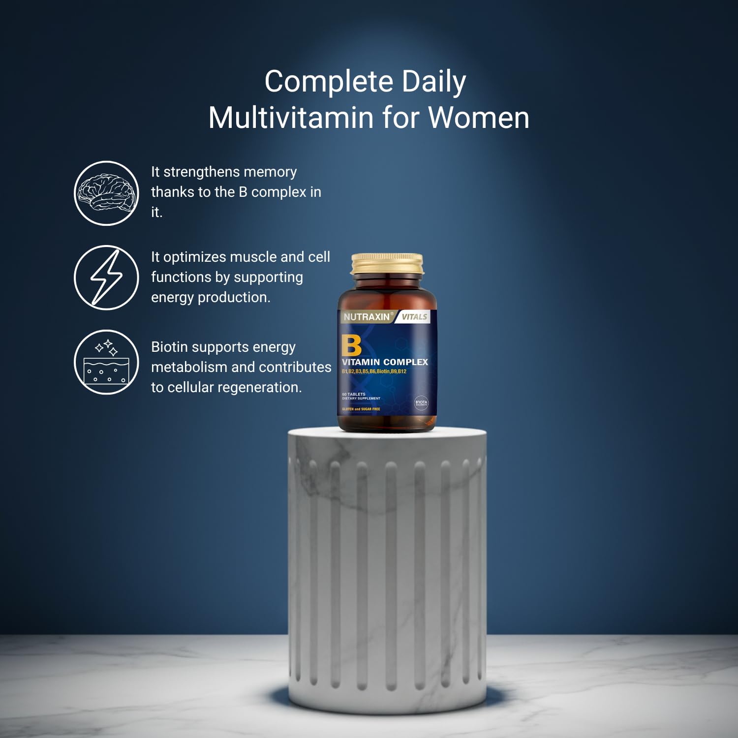 Nutraxin B Vitamin Complex 60 Tablets - Dietary Supplement for Adults with Comprehensive B Vitamins