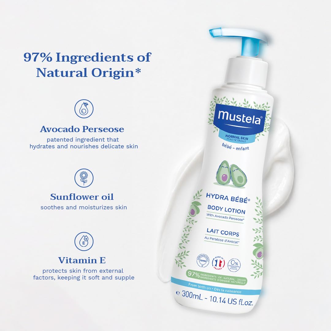 Mustela Hydra Bebe Baby Body Lotion - 300ml, Natural Ingredients for Moisturizing & Nourishing Infant Skin