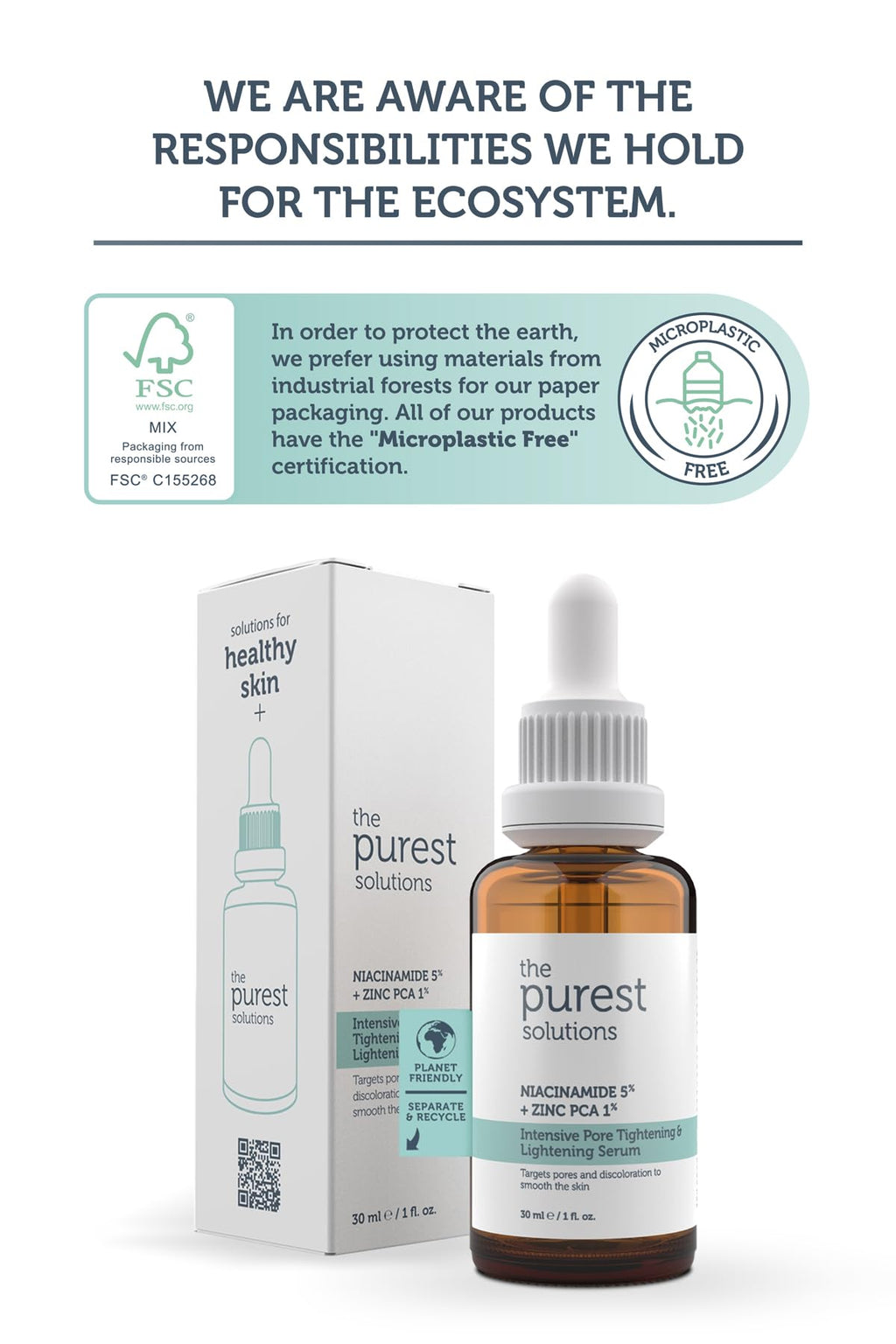 The Purest Solutions Pore Tightening and Lightening Serum 30ml - Niacinamide 5% + Zinc PCA 1% for Smoother, Even-Toned Skin