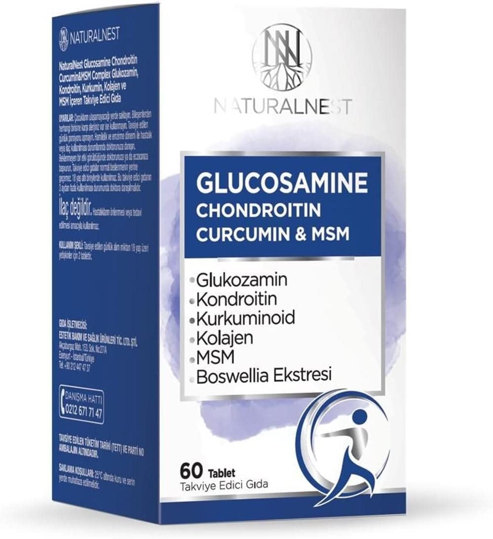 NaturalNest Glucosamine Chondroitin Curcumin MSM Supplement for Joint Health Support - 60 Tablets