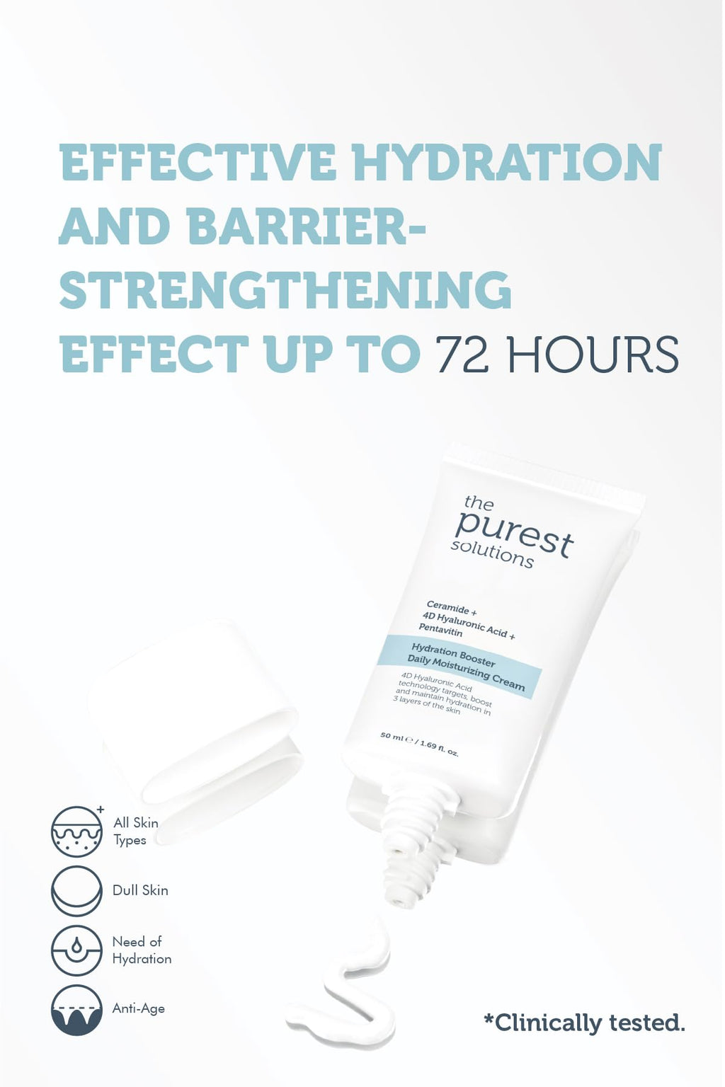The Purest Solutions Hydration Booster Daily Moisturizing Cream - Ceramide & Hyaluronic Acid Cream for Dry Skin
