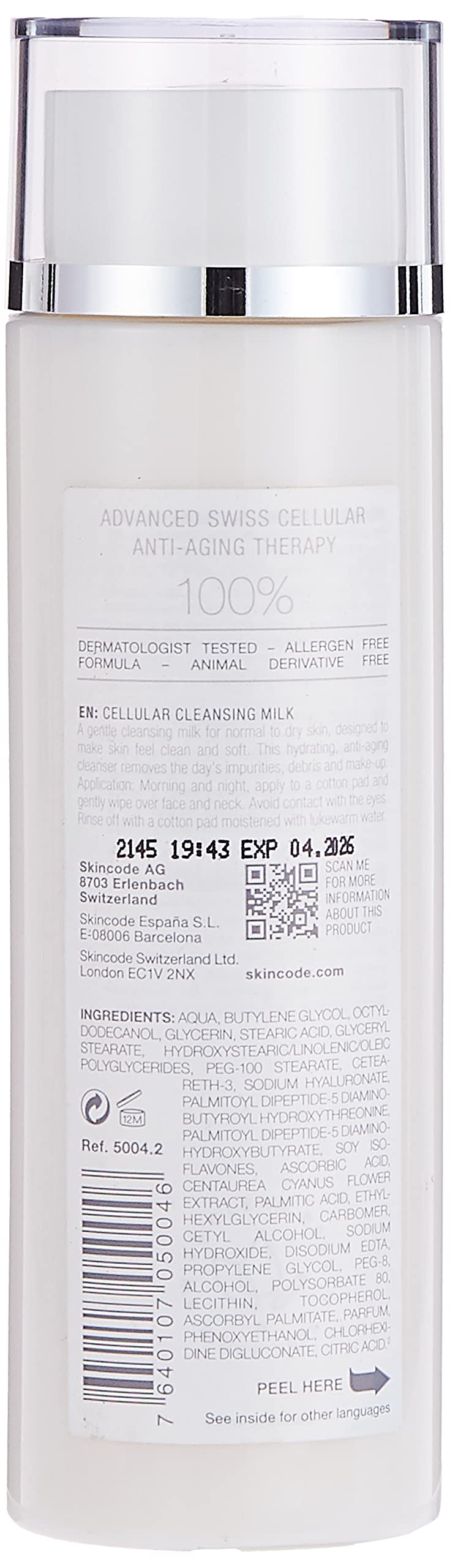 Skincode Cellular Cleansing Milk 200ml - Gentle Makeup Remover & Moisturizing Skincare