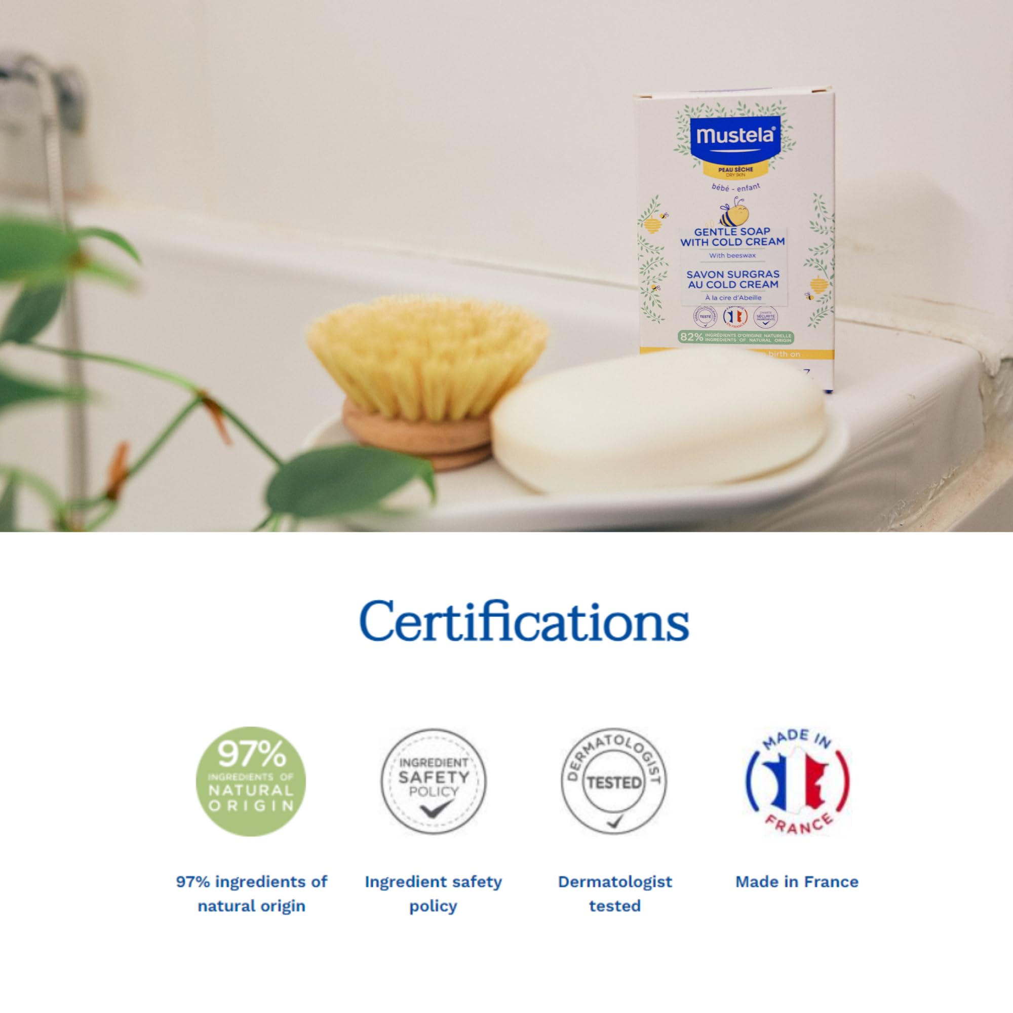Mustela Gentle Soap with Cold Cream for Sensitive Skin - Moisturizing & Gentle Cleansing