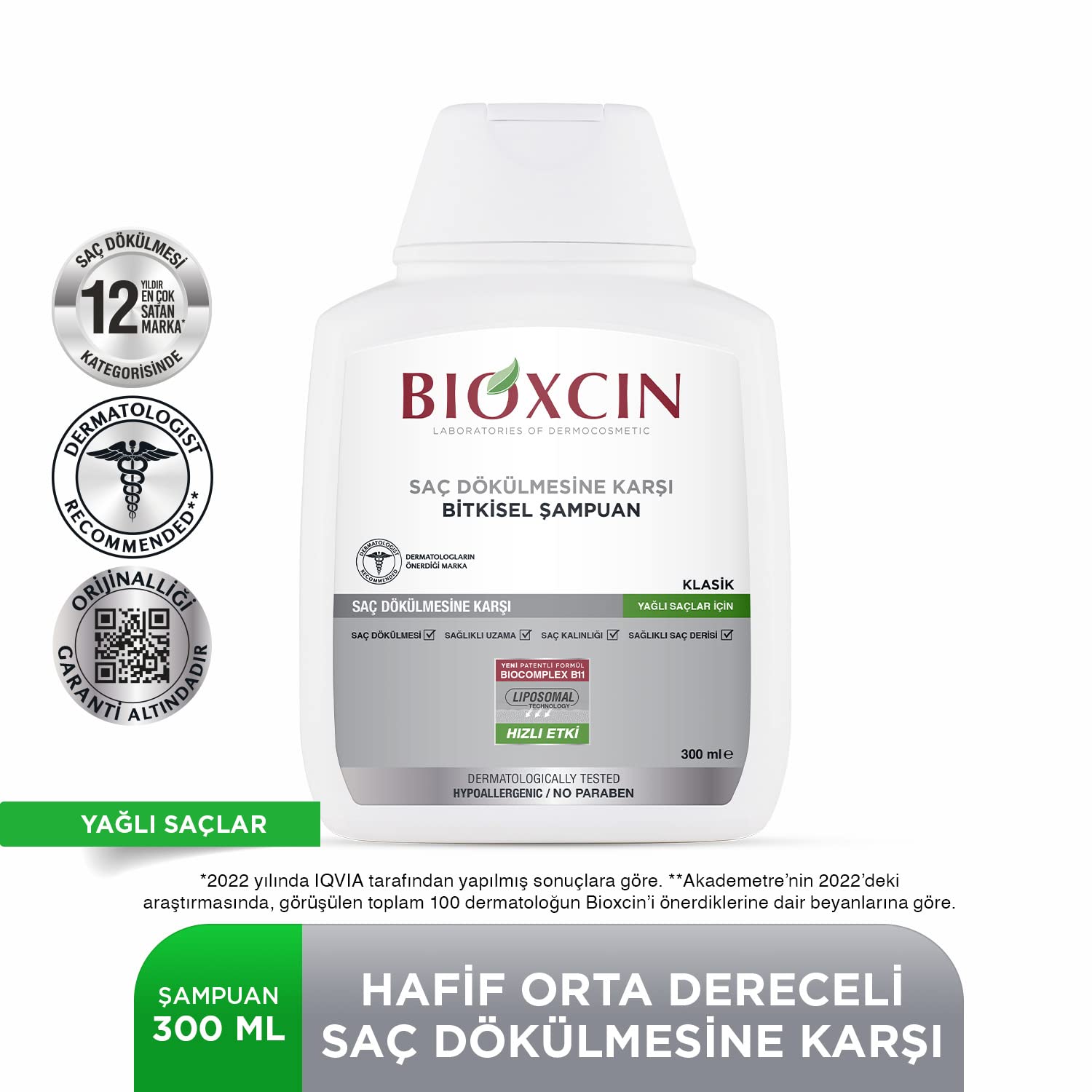 Bioxcin Bio-Activ Shampoo for Oily Hair - Paraben-Free, Mineral Oil-Free, 10.14 fl oz