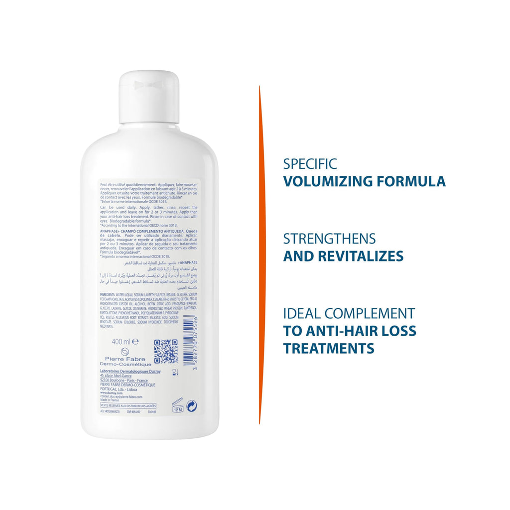 Ducray Anaphase+ Anti-Hair Loss Shampoo - Strengthens Hair, Reduces Hair Loss, 13.53 fl oz