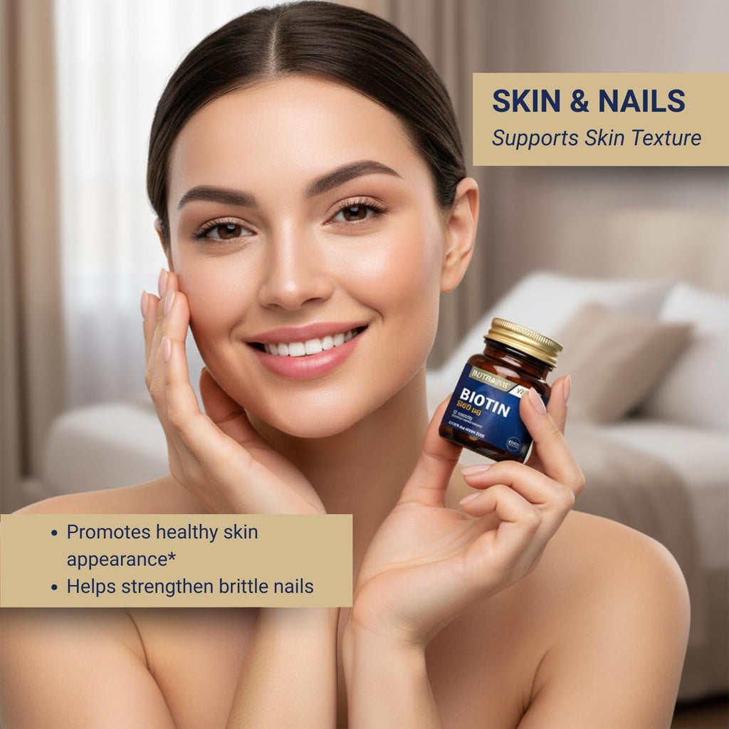 Nutraxin Biotin 5000mcg Supplement - 30 Tablets for Hair, Nail & Skin Health