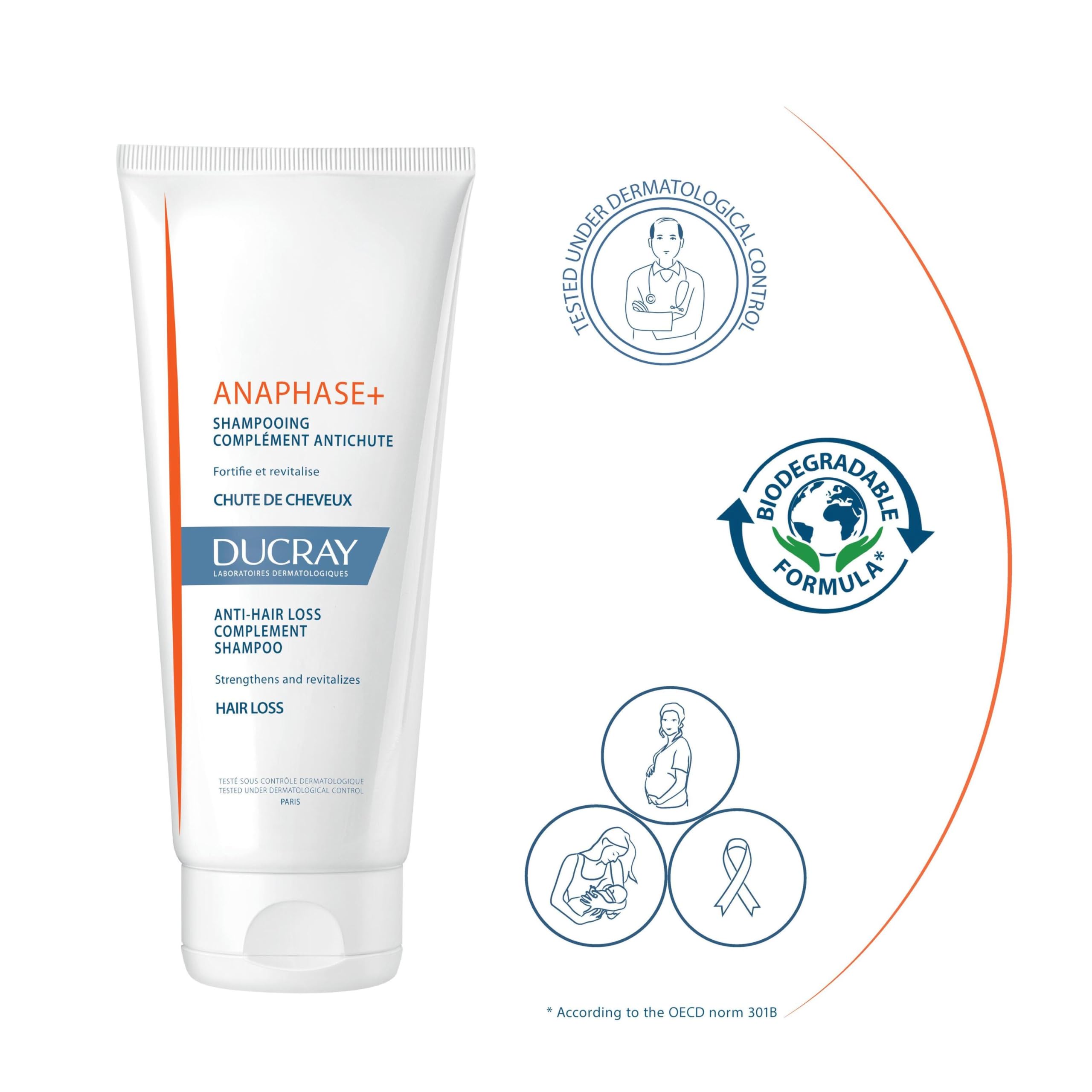 Ducray Anaphase+ Anti-Hair Loss Shampoo - Strengthens Hair, Adds Volume - 6.76 fl oz