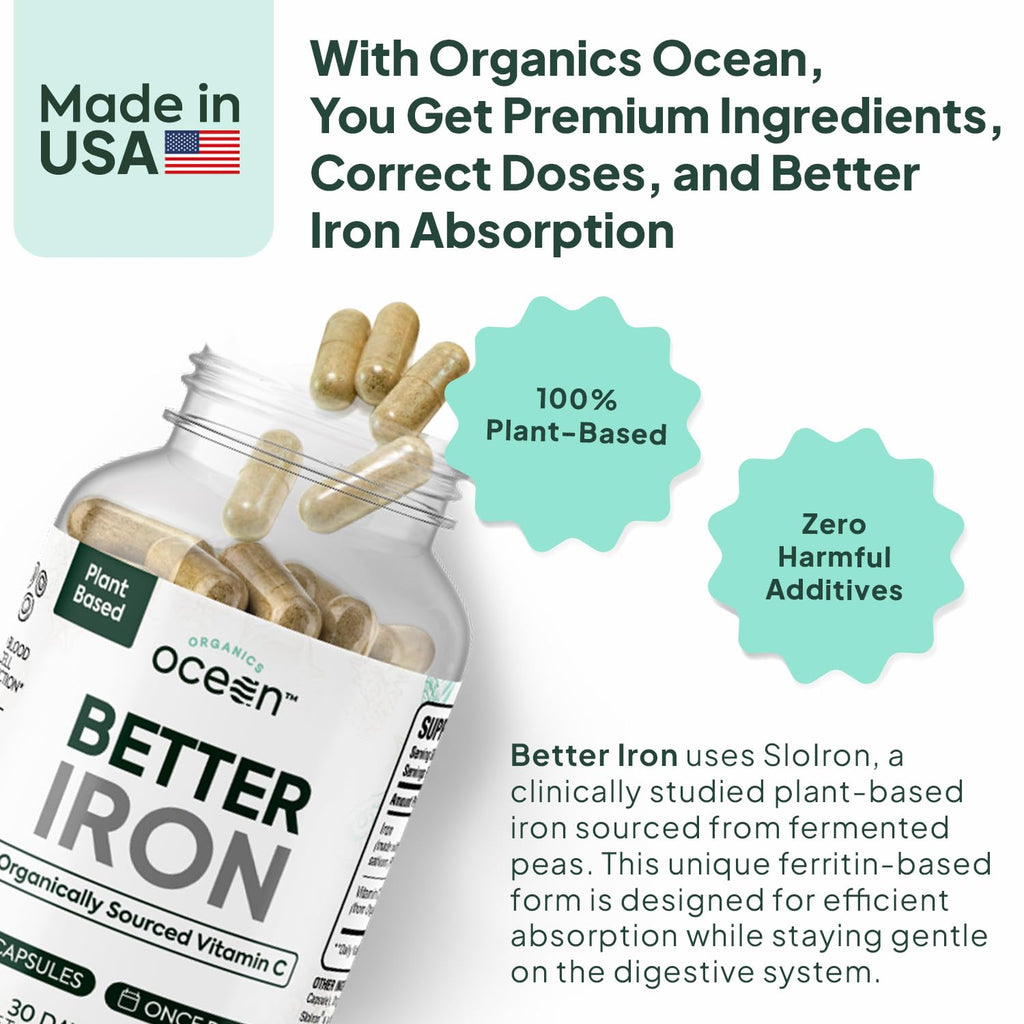 Ocean Dietary Supplement Iron Supplement with Lipofer - Supports Healthy Iron Levels & Anemia Support - 30 Tablets