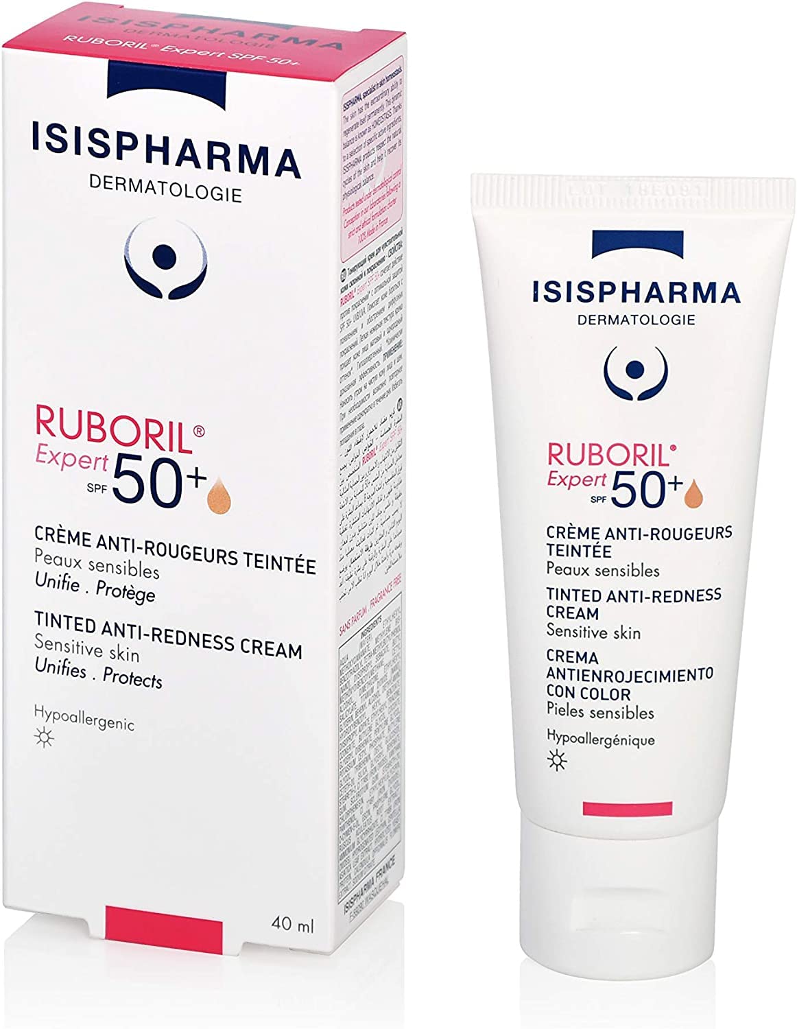 Isis Pharma Ruboril Expert SPF50+ Sunscreen Cream for Sensitive Skin - Matte Finish, Non-Greasy, UVA/UVB Protection