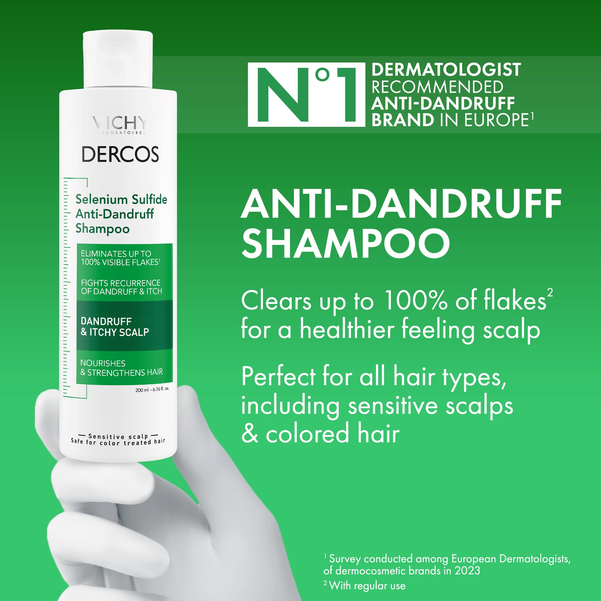 Vichy Dercos Anti-Dandruff Shampoo for Oily Hair - Dermatologically Tested, Selenium Sulfide, 13.20 fl oz