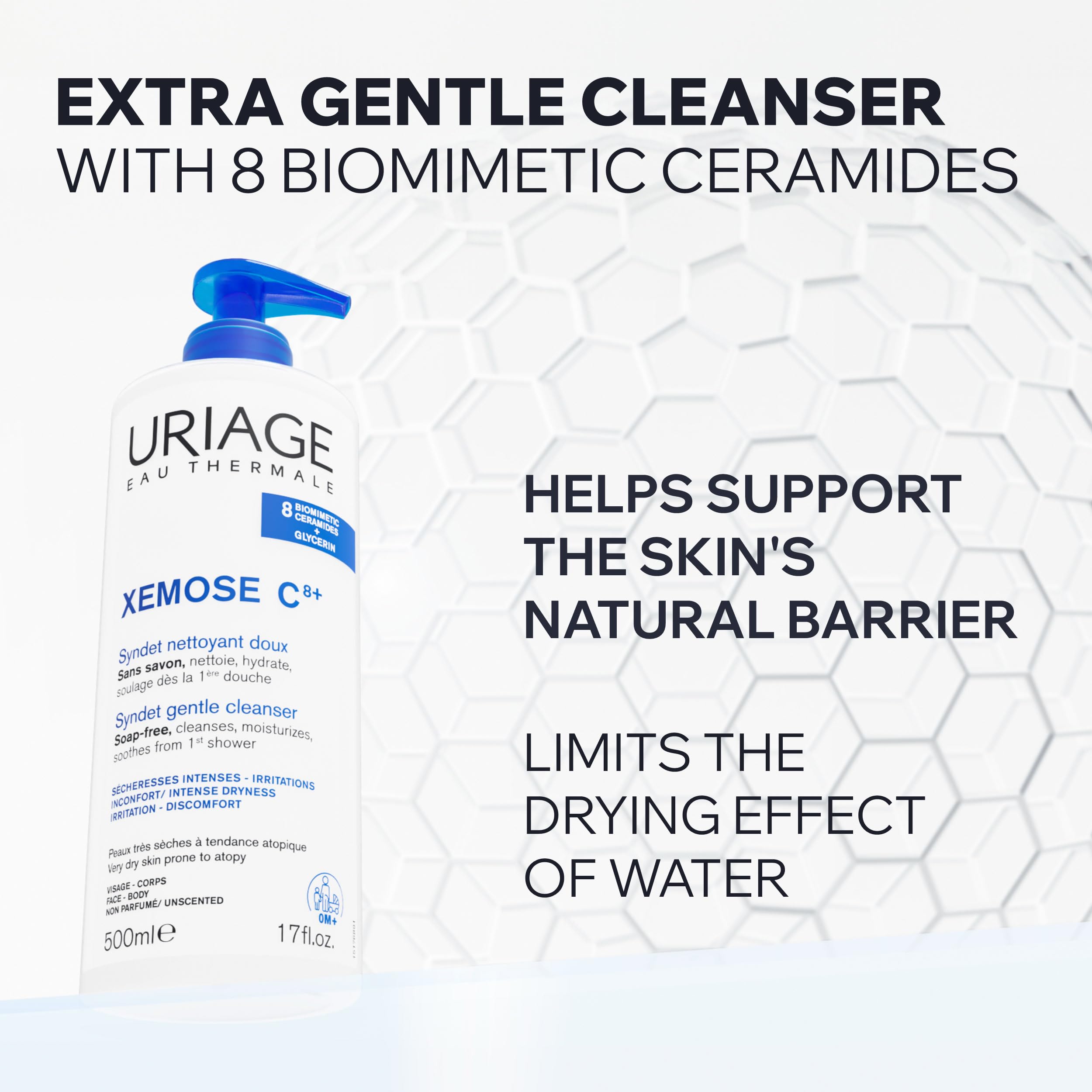 Uriage Xemose Gentle Cleansing Syndet 500ml - Soothing Relief for Dry, Sensitive Skin