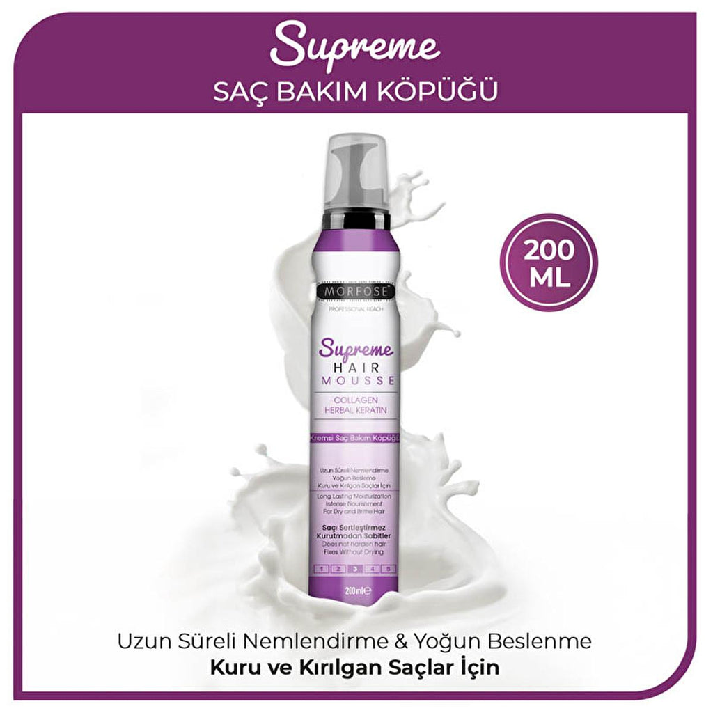 Morfose Supreme Supreme Hair Styling Mousse with Ceramide, Keratin, and Collagen - Nourishing, Strong Hold, 6.76 fl oz