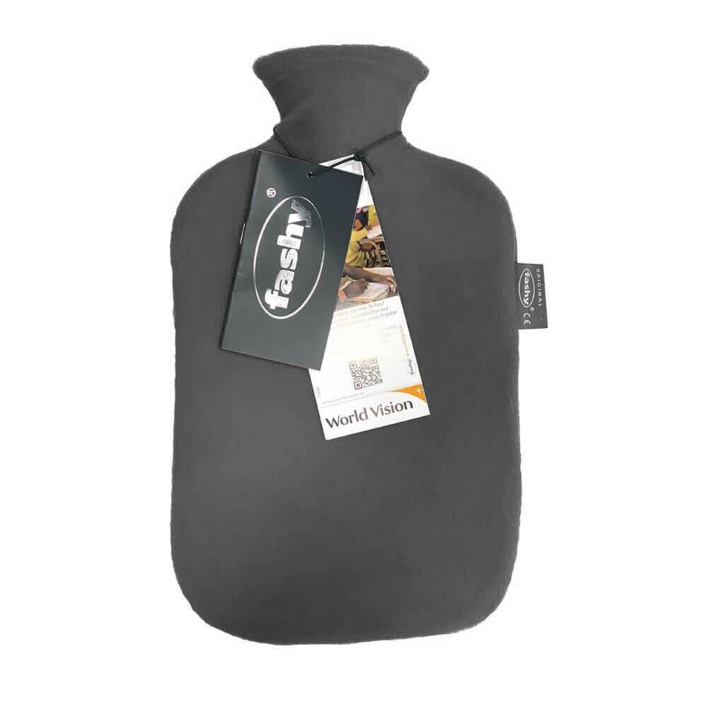 Fashy Odorless 2-Liter Hot Water Bottle with Polar Fleece Cover - TUV Certified for Pain Relief and Comfort