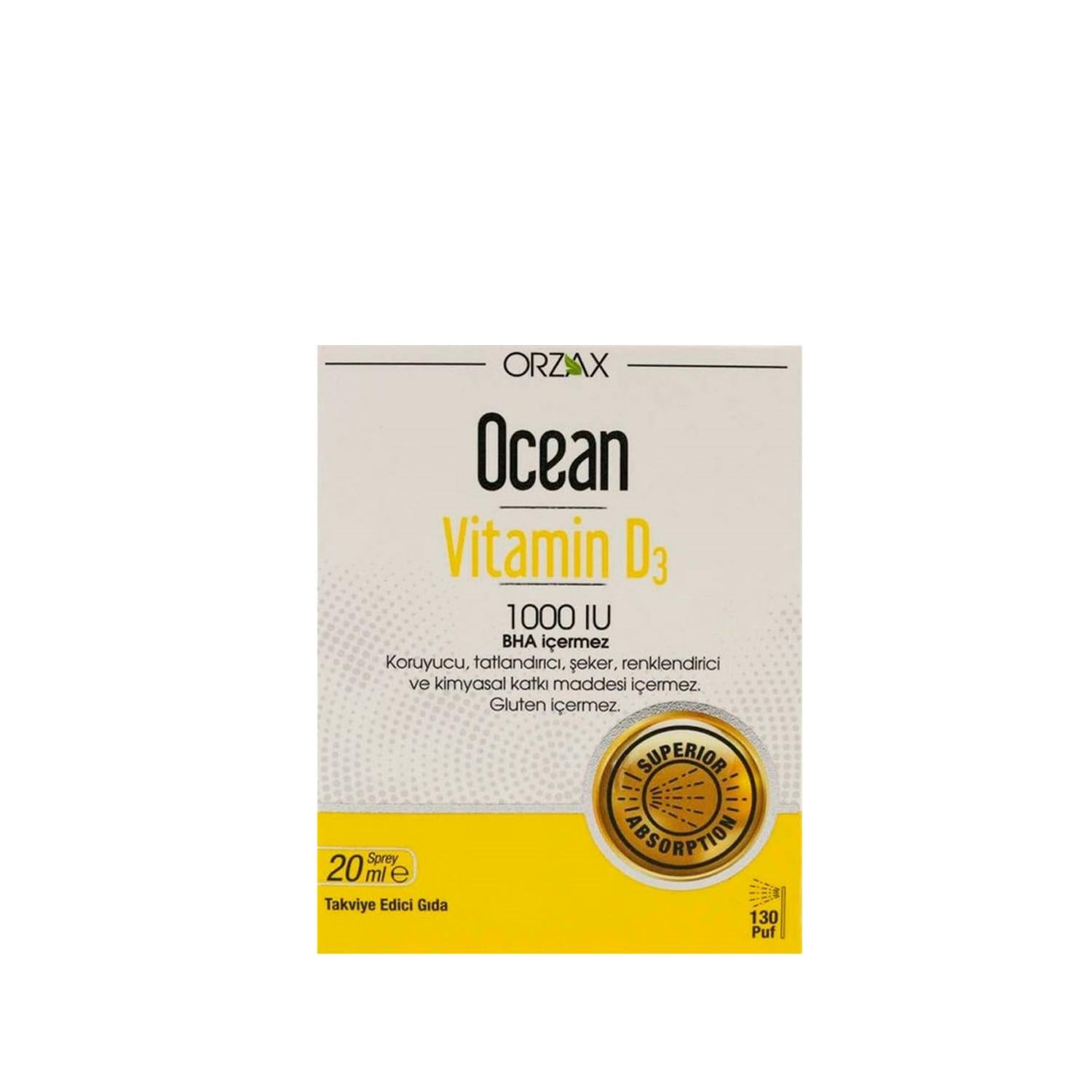 Ocean Vitamin D3 1000IU Spray 20ml - Supports Bone Health & Easy-to-Use Dietary Supplement for Adults