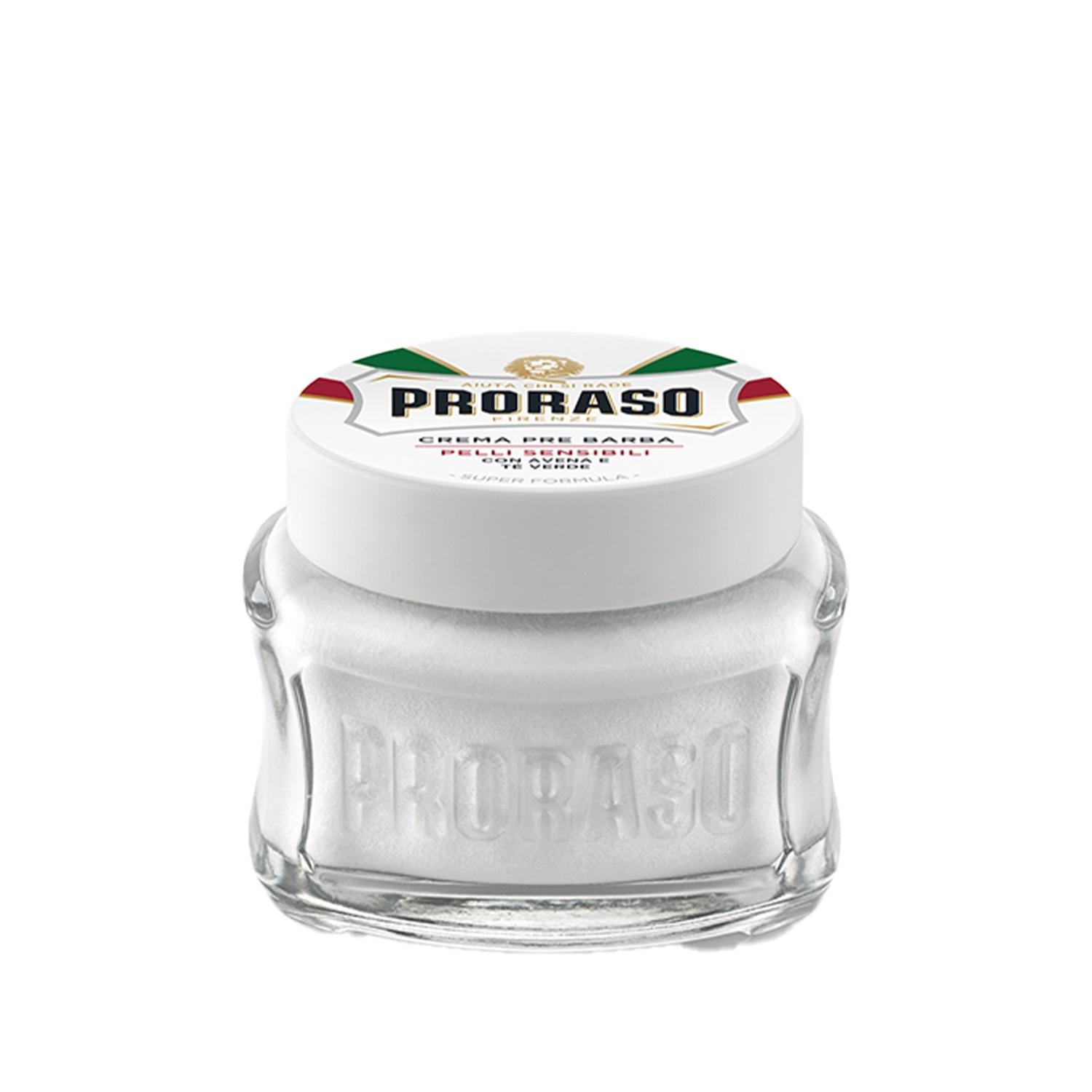 Proraso Pre-Shave Cream with Green Tea and Oat Extract - Soothes Sensitive Skin, Natural Ingredients, 3.38 fl oz