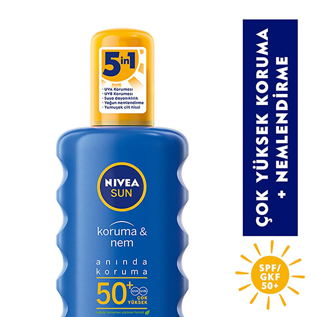 NIVEA Sun SPF 50+ High Protection Sunscreen Spray: UVA/UVB, 48-Hour Moisturizing, Water Resistant - Ultimate Skin Protection for Outdoor Activities