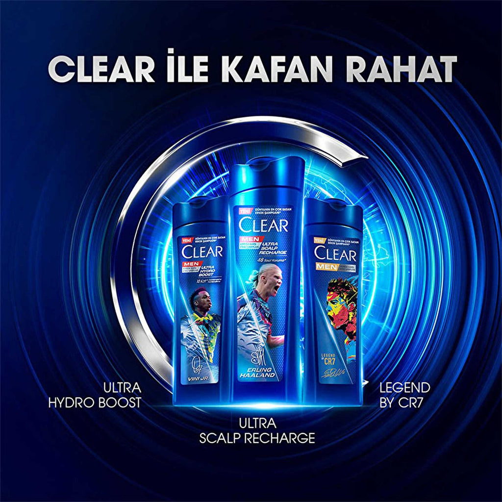 Clear Men Vinicius Junior Ultra Hydro Boost Shampoo - Anti-Dandruff, Moisturizing Shampoo for Men with Cedar Wood & Eucalyptus