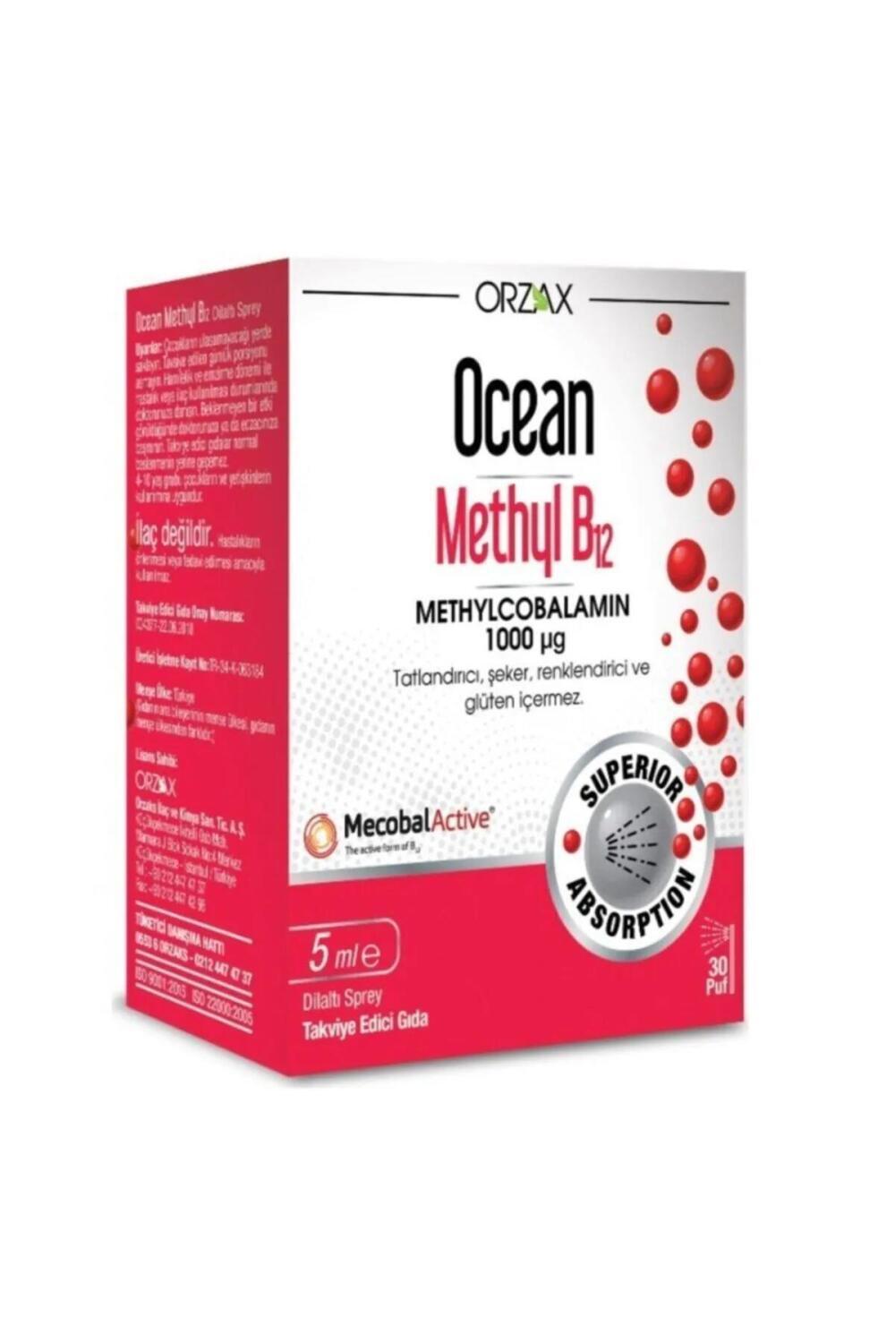 Ocean Vitamin B12 Methylcobalamin Sublingual Spray 1000 mcg - Dietary Supplement for Adults & Children