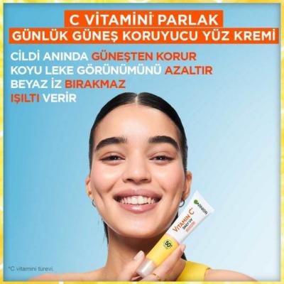 Garnier Daily Sunscreen Face Cream with Vitamin C & SPF50+ - Brightening, Vegan Formula for Sensitive Skin