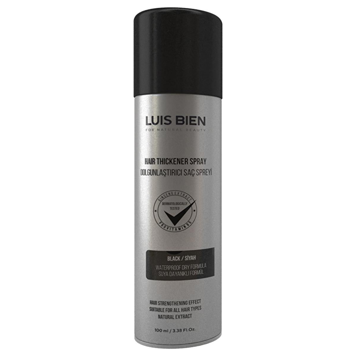 Luis Bien Black Hair Thickening Spray: Instant Hair Loss Concealer for Thinning Hair & Bald Spots - Water Resistant Formula