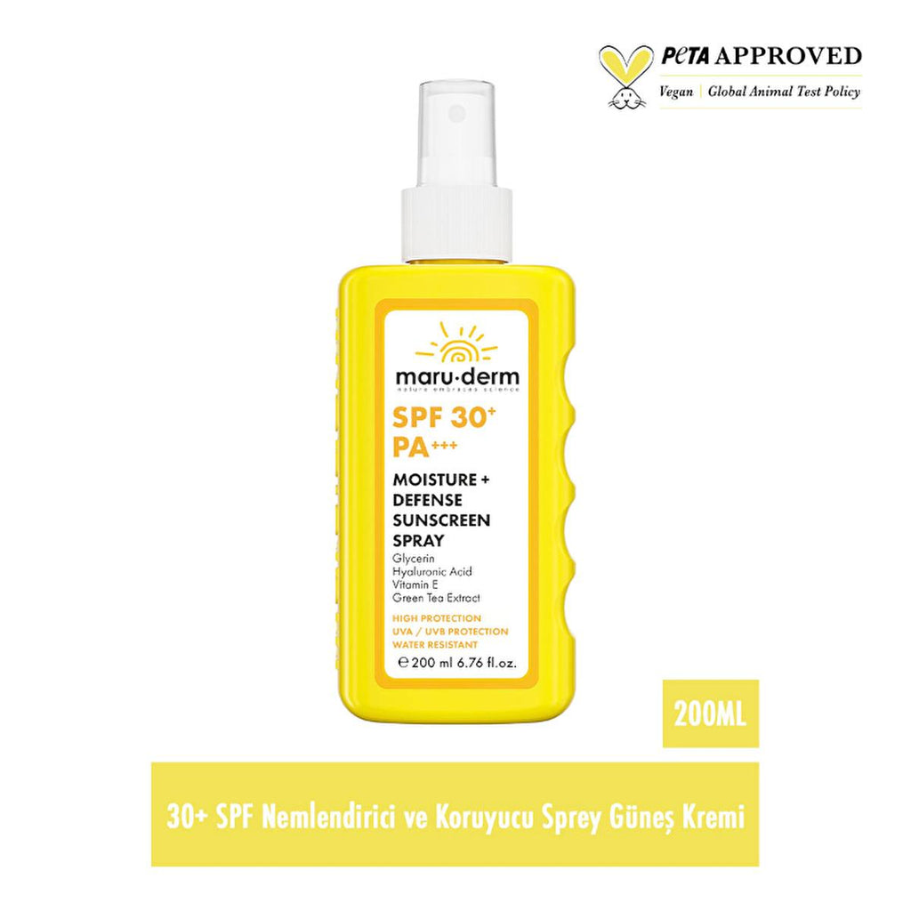 Maruderm SPF 30+ Sunscreen Spray: Hyaluronic Acid Moisturizing Sun Protection - Broad Spectrum, Non-Greasy, Ideal for Sensitive Skin, Daily Use