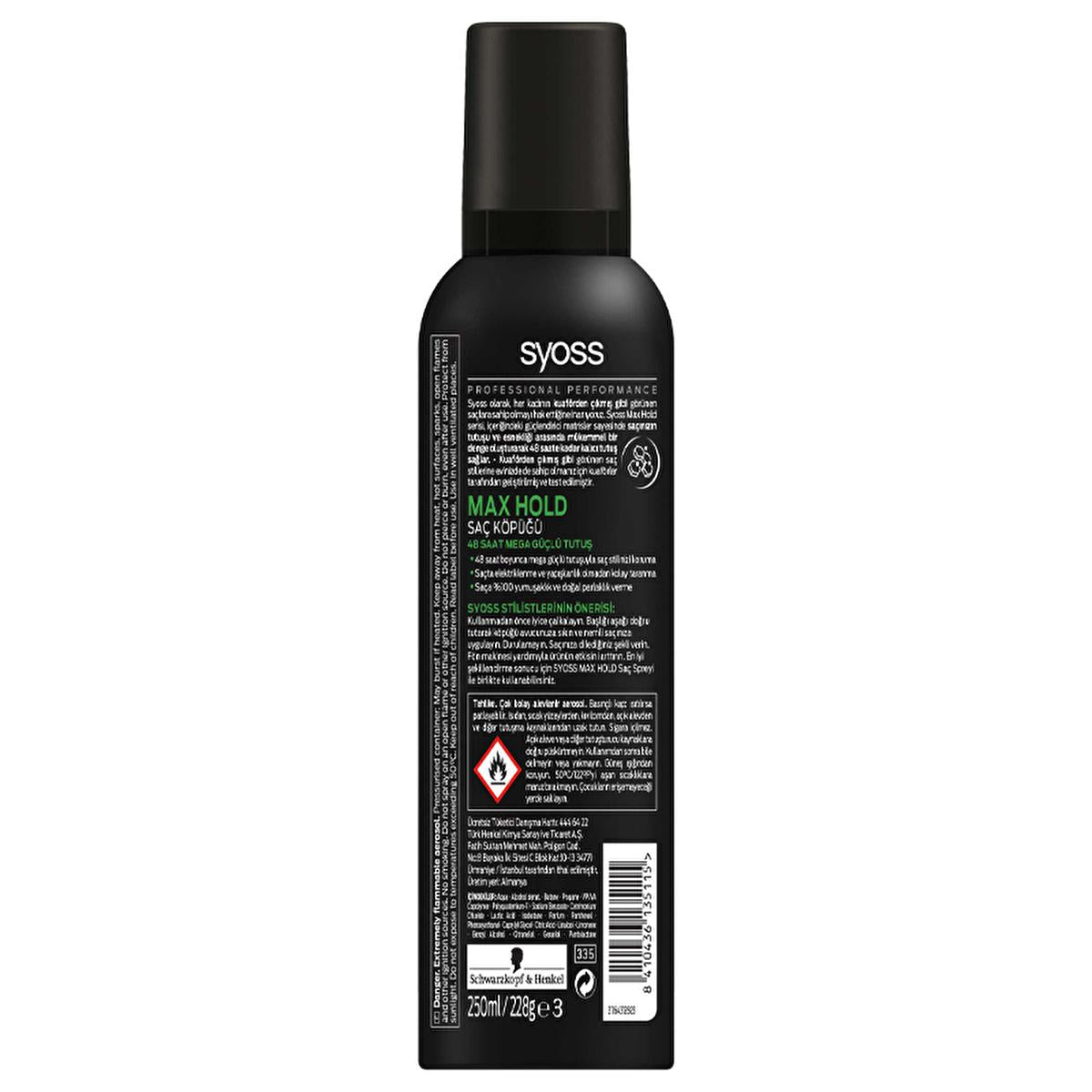 Syoss Max Hold Hair Mousse - Level 5 - 48H Lasting, Strong Hold, Anti-Static & Shine - Professional Hair Styling Foam for Frizz Control & Volume