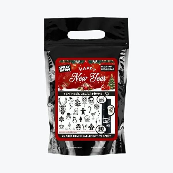 One Spray Temporary Tattoo Happy New Year Pack - Easy Apply, Waterproof & Organic - Temporary Tattoo Spray Set