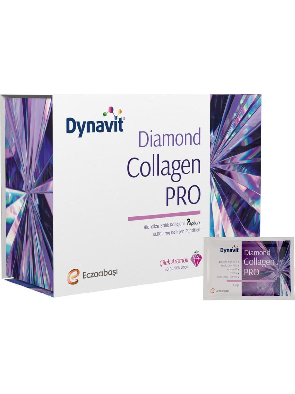 Dynavit Diamond Collagen Pro 30 Sachets - Premium Collagen Supplement with Hyaluronic Acid & Vitamin C for Skin Hydration and Anti-Aging