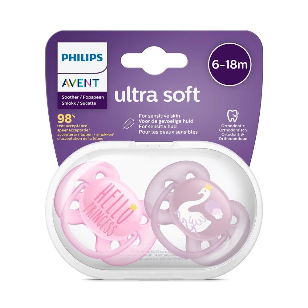 Philips Avent Ultra Soft Baby Pacifier for Sensitive Skin (6-18m) - Soothes & Comforts with Silky Silicone & Sterilizable Case