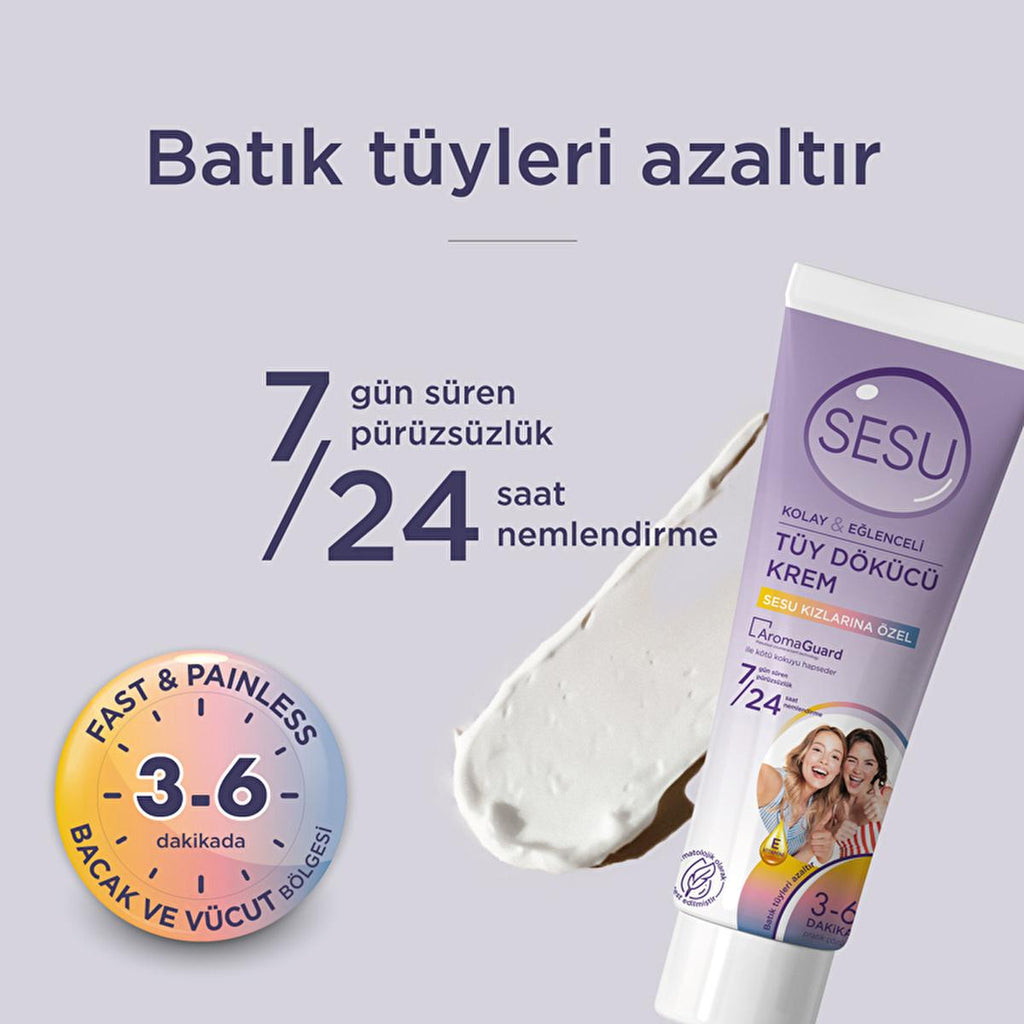 Sesu Hair Removal Cream for Sensitive Skin - Easy & Effective Depilatory Cream for Women, 3.38 fl oz