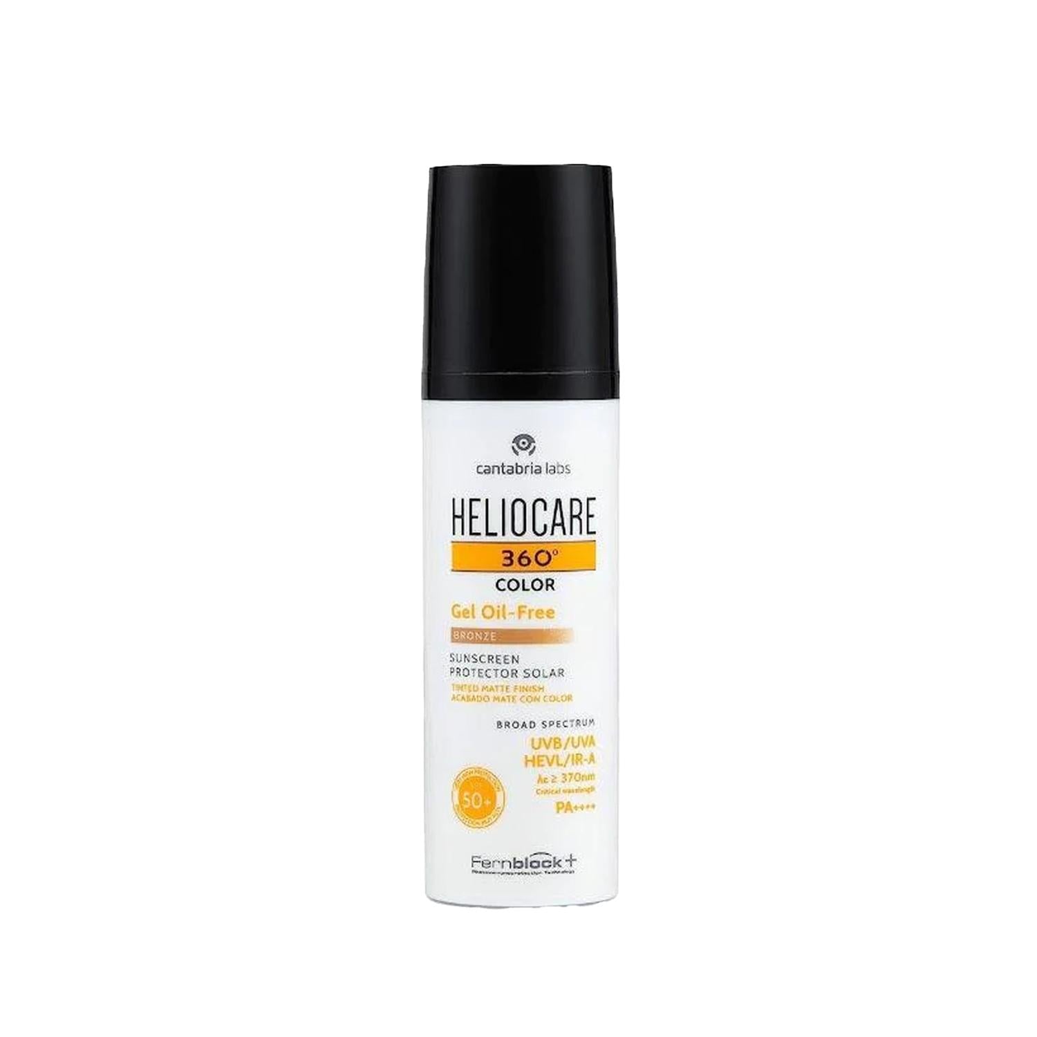 Heliocare 360 Gel Oil Free Bronze SPF50 Sunscreen Gel for Oily Skin - Matte Finish, Tinted, Anti-Aging Protection
