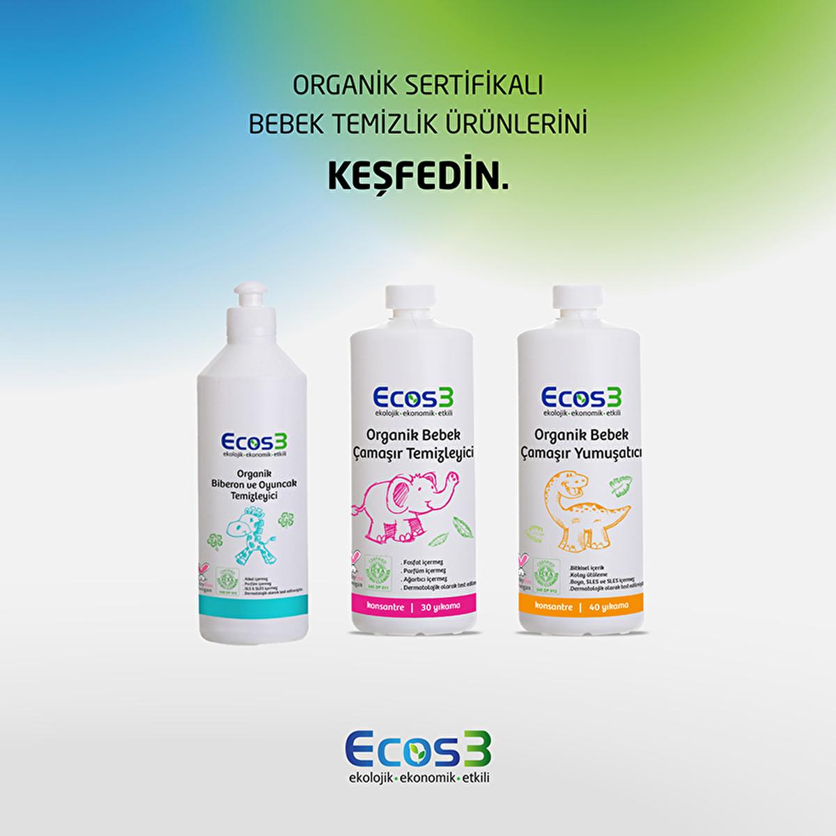 Ecos3 Organic Baby Fabric Softener - Eco-Friendly, Vegan Certified, Concentrated Formula for 40 Washes