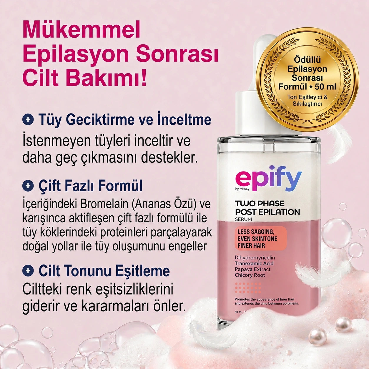 Epify Dual Phase Post-Epilation Hair Reduction Serum with Tranexamic Acid, Brightening &amp; Regrowth-Delaying Treatment, 1.7 Fl Oz