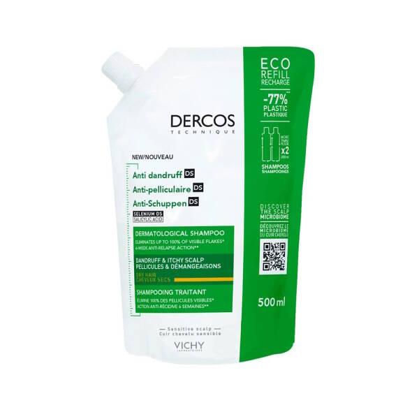 Vichy Dercos Anti-Dandruff Shampoo for Dry Hair - 500ml Refill, Dermatologically Tested, Paraben-Free