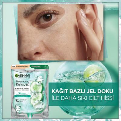 Garnier Hyaluronic Cooling Anti-Fatigue Face Mask: Hydrating Cucumber Kriyojel Single-Use for Tired Skin