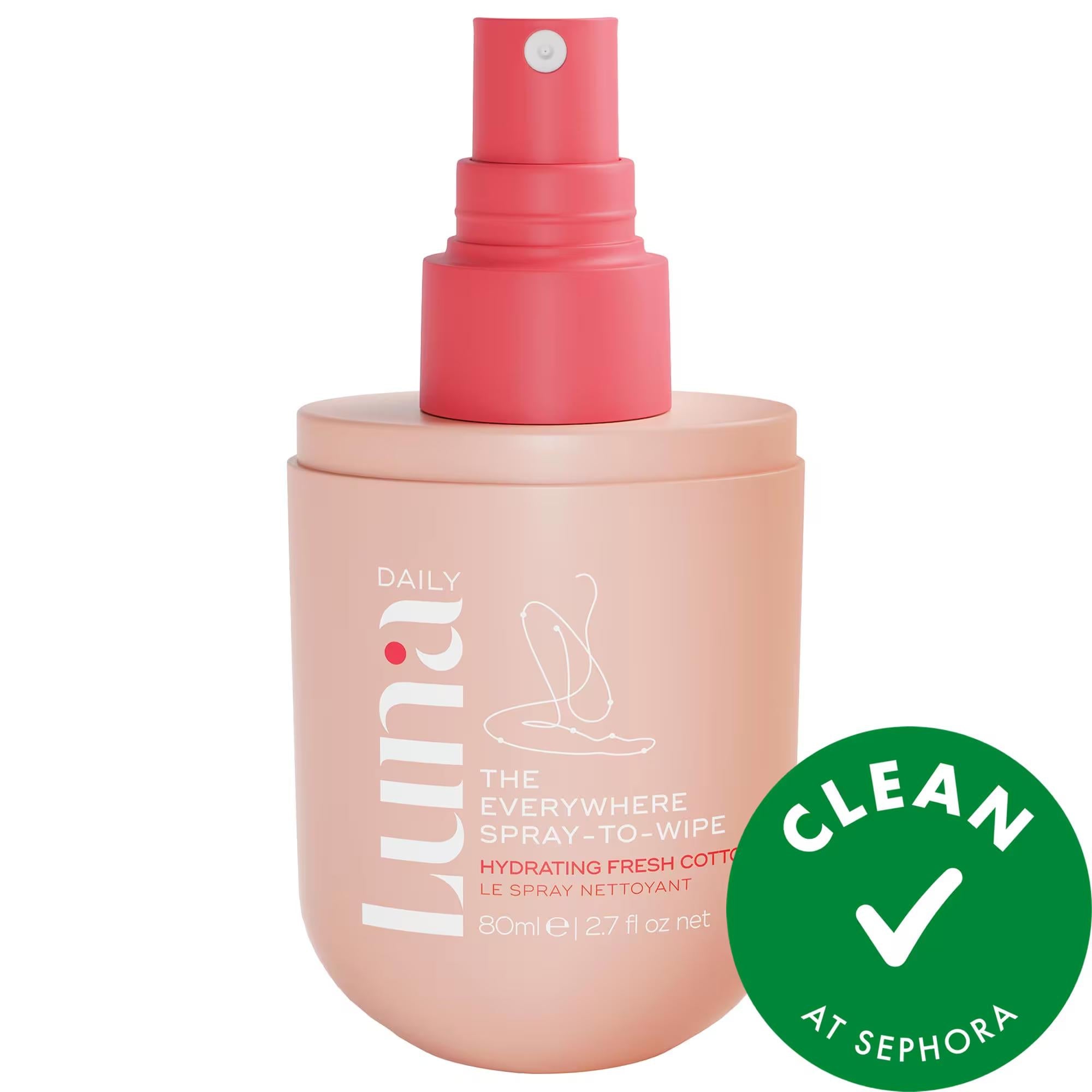 Luna Daily The Everywhere Spray-To-Wipe - Hydrating Prebiotic Cleansing Body Spray for Sensitive Skin, 250 Wipes