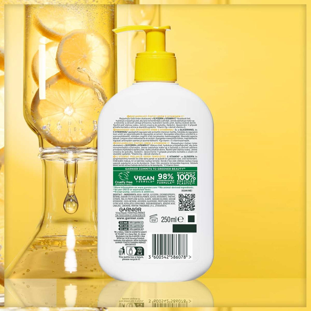 Garnier Vitamin C Brightening Facial Cleanser - Vegan & Sulfate-Free for Radiant, Healthy Skin (8.45 fl oz)