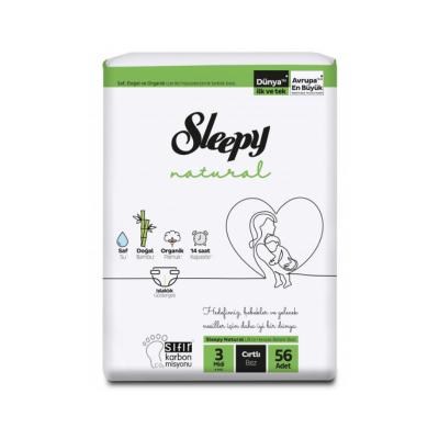 Sleepy Natural Baby Diapers Size 3 (Midi) - 56 Count (4-9 kg) | Organic Cotton, Bamboo, Hypoallergenic, Up to 14 Hour Dryness