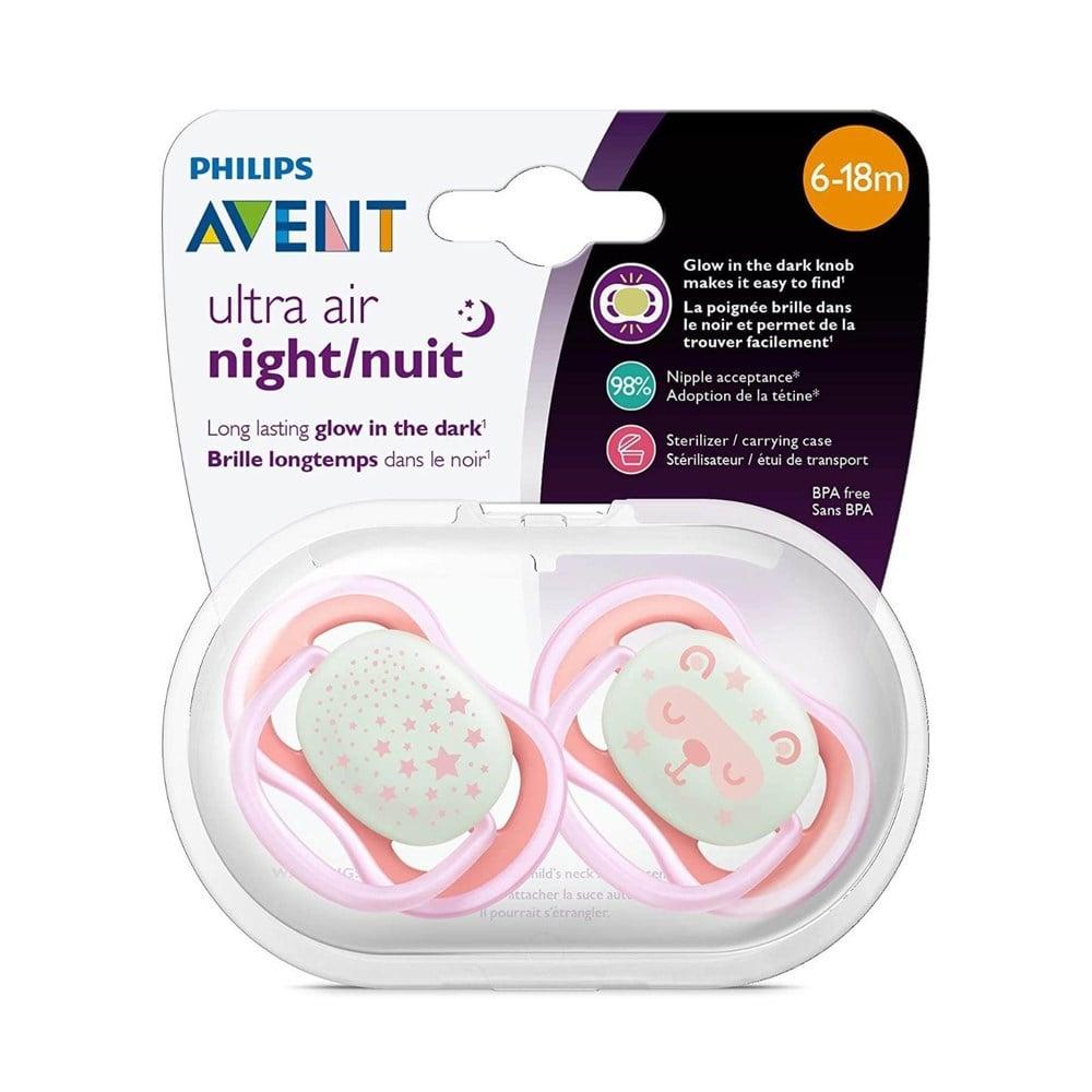 Philips Avent Ultra Air Night Baby Pacifier - Glow-in-the-Dark, Orthodontic, Easy Clean - 6-18m