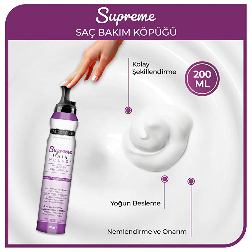 Morfose Supreme Supreme Hair Styling Mousse with Ceramide, Keratin, and Collagen - Nourishing, Strong Hold, 6.76 fl oz