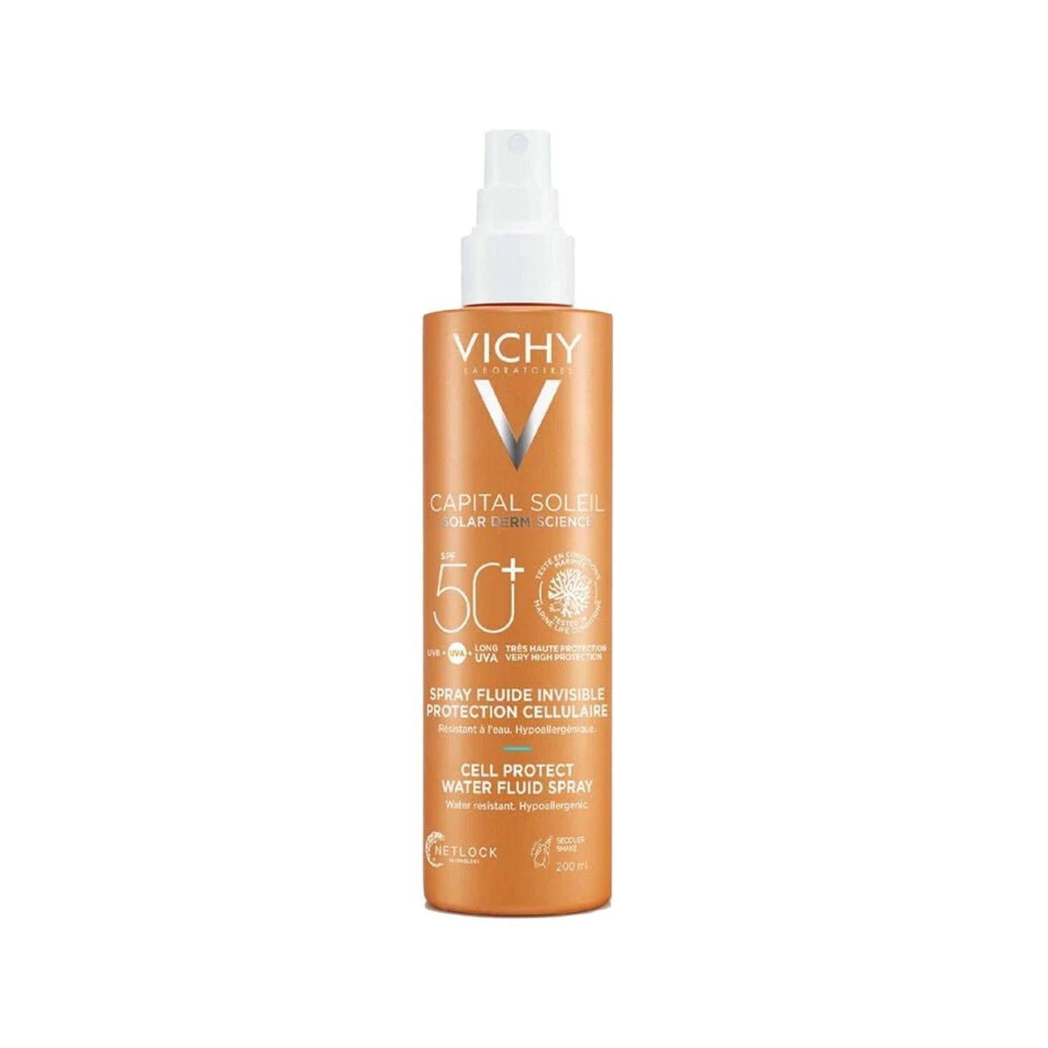 Vichy Capital Soleil SPF 50 Sunscreen Spray for Face and Body - Fluid Spray Formulation, 200ml