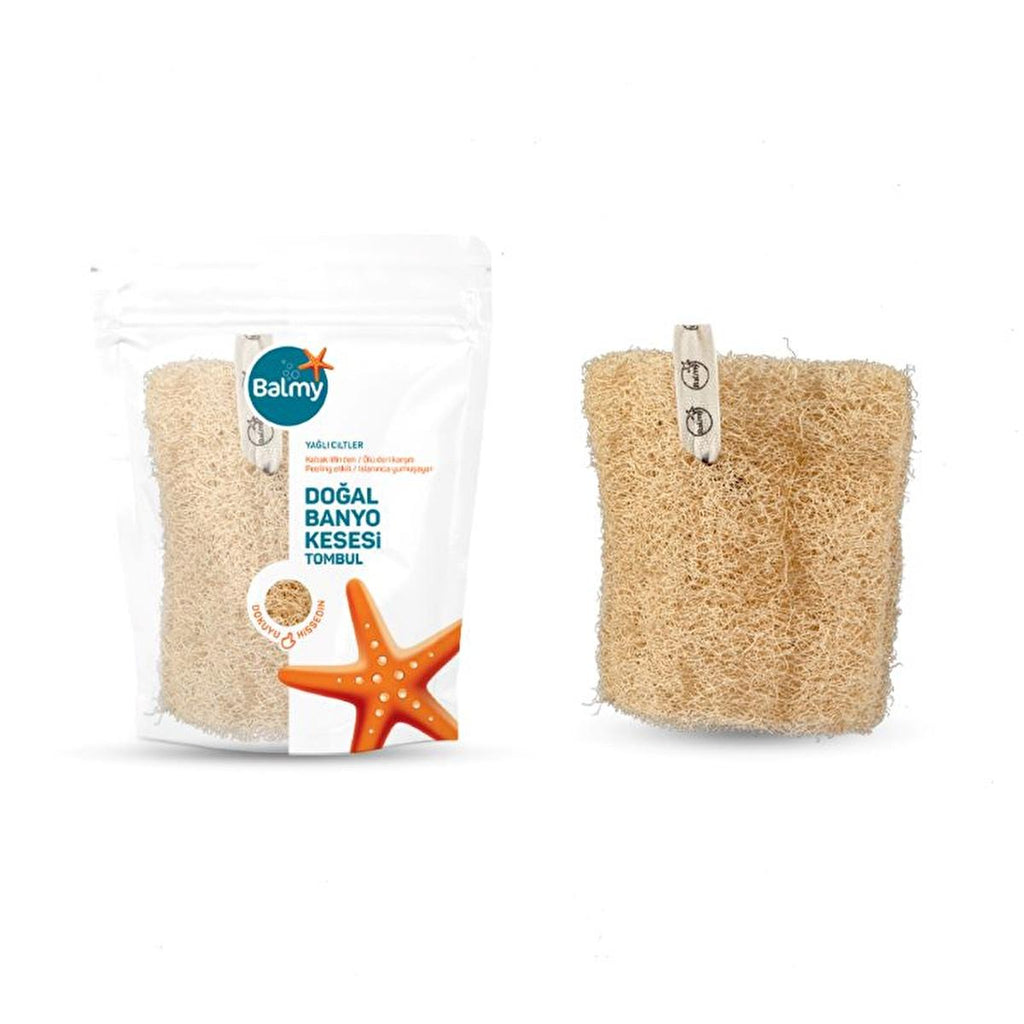 Balmy Natural Loofah Bath Pouch - Gentle Exfoliating Glove for Oily Skin, Natural Skincare
